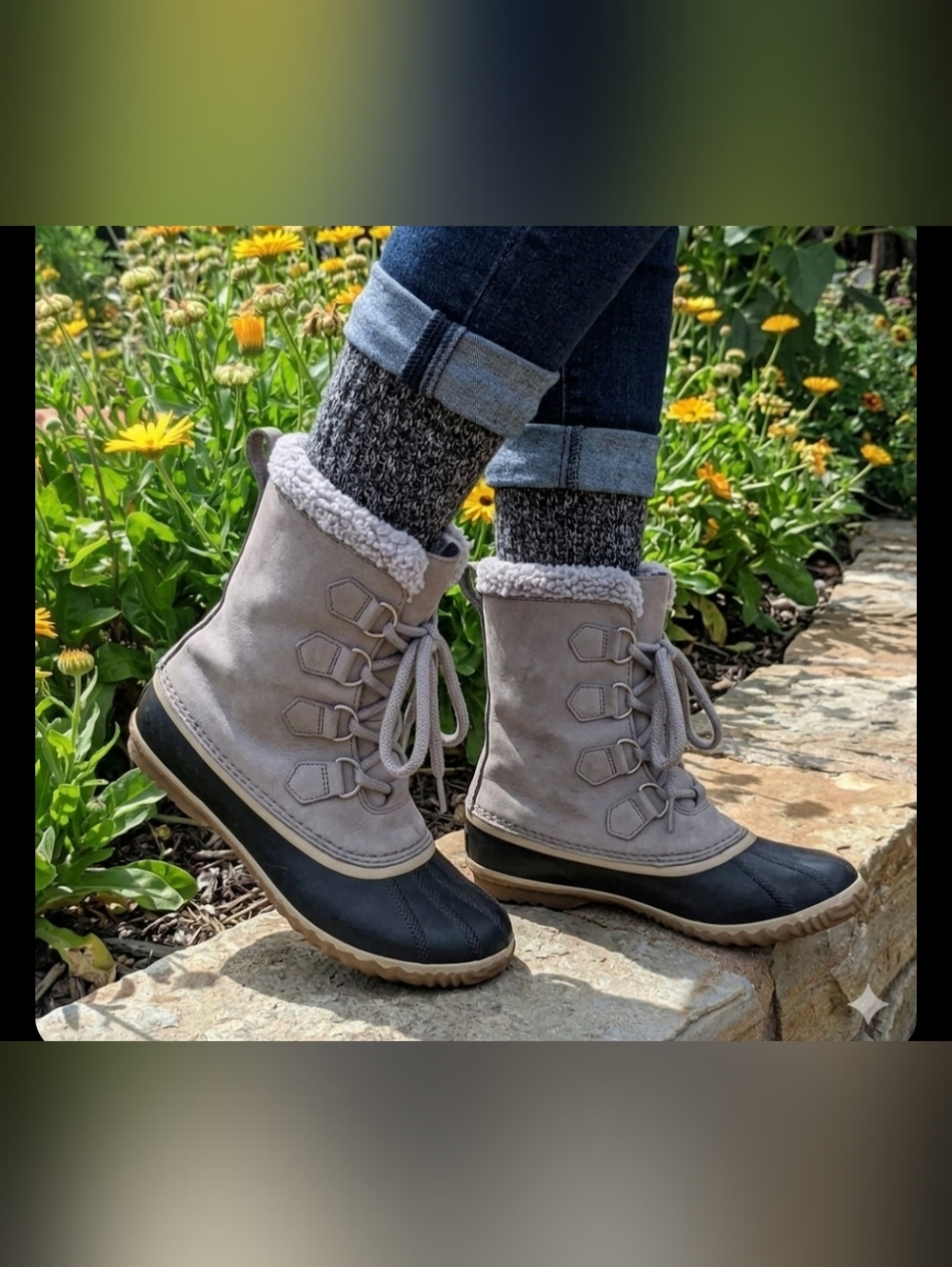 Sorel Caribou Slim Nubuck Hiking Winter Mid Calf Waterproof Boots Women Size 8